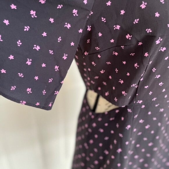 French Connection Verona Crepe Mini Dress Navy Blue Pink Floral Cut Outs Short 8 - Picture 4 of 16